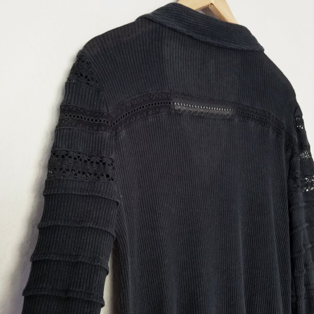 Free People Set To Stun Lace-Inset Low V Neck Collar Tunic Top Black XS $108 - Picture 10 of 16